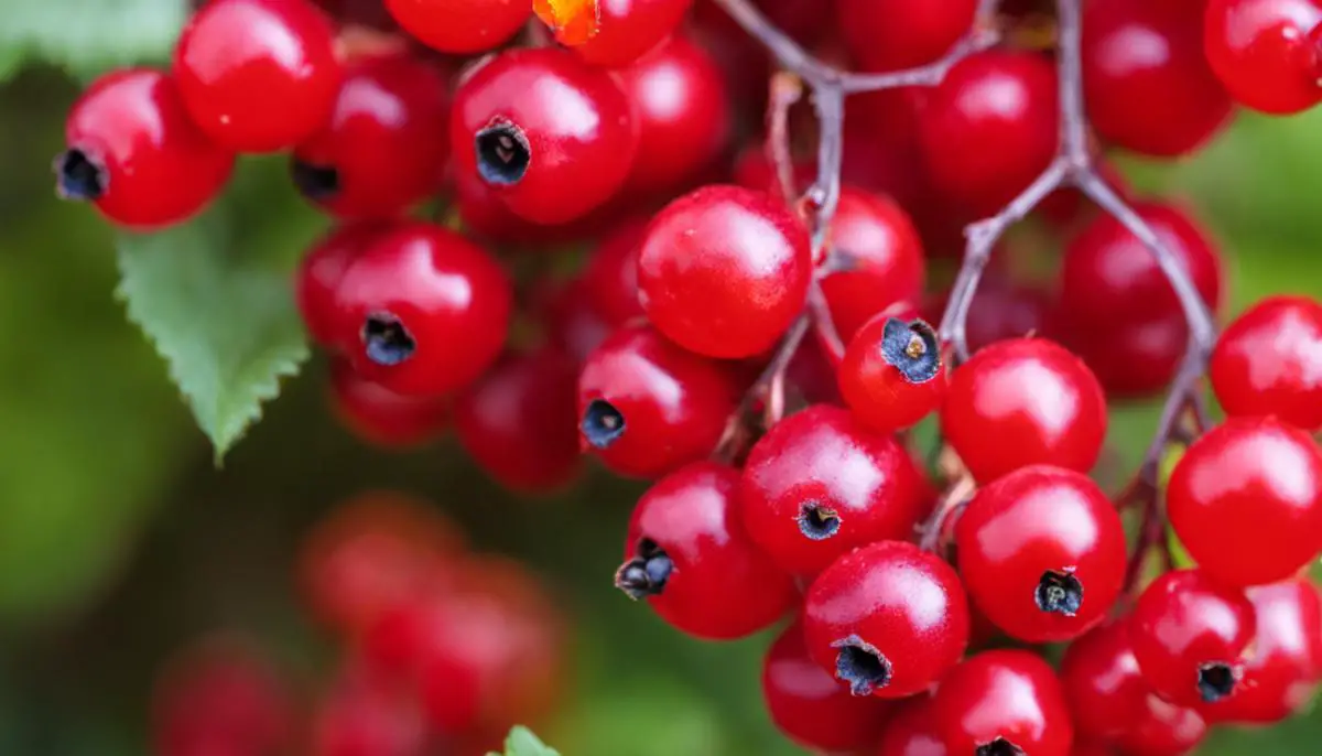 Close-up image of a barberries plant with vibrant red berries