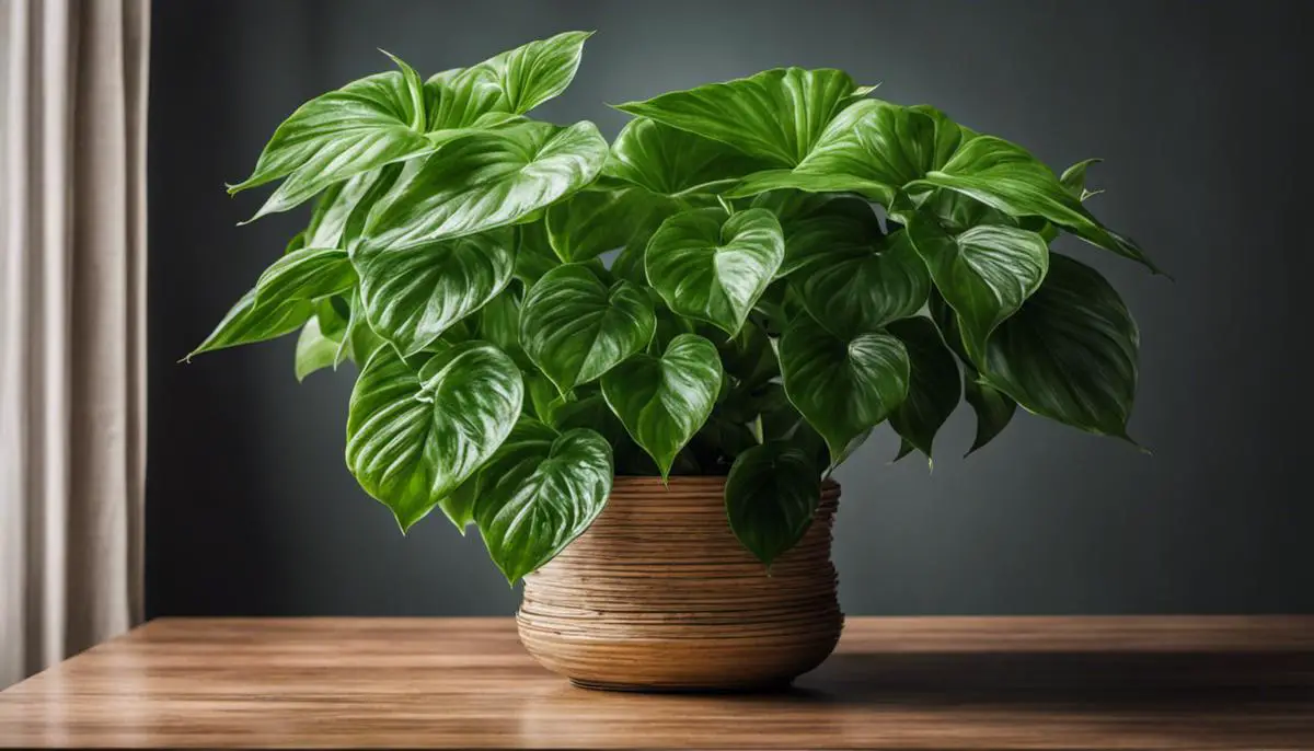 An image showing a beautiful houseplant with green leaves, demonstrating the aesthetic appeal of humidity-inducing houseplants in an interior space.