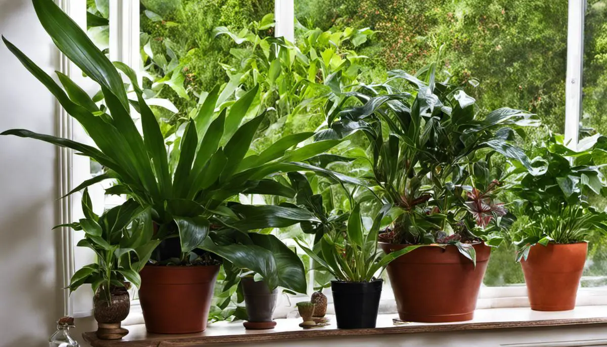 Image description: A variety of low-water houseplants displayed in a home setting.