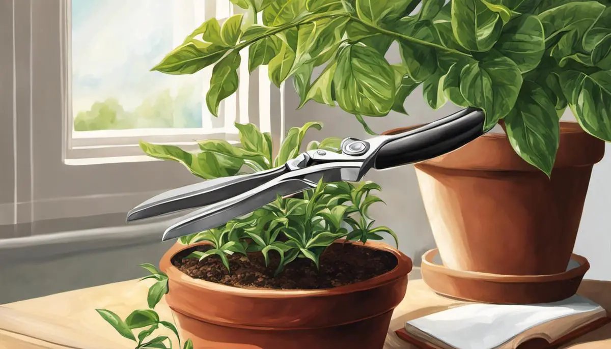 Illustration of pruning shears and a potted plant