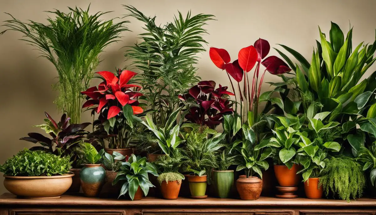 Different types of houseplants displayed in an image showcasing their various shapes, colors, and sizes.