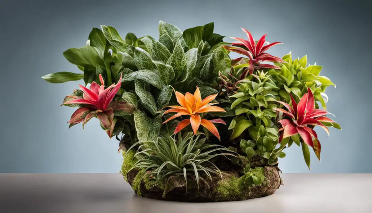 Image depicting various low-water houseplants, showcasing their colors and textures.